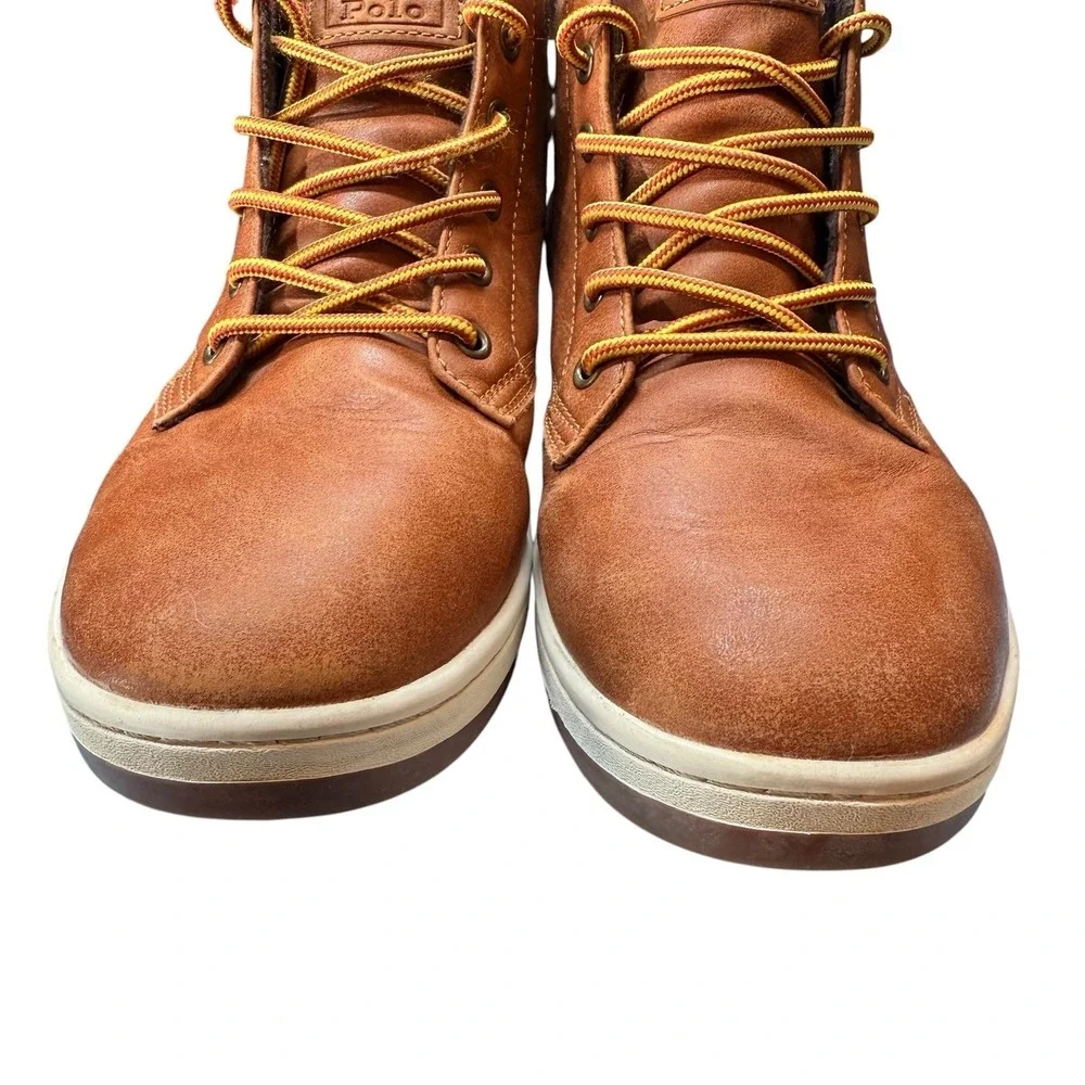 Polo Ralph Lauren Court Sneaker Boot Kids 5 Brown High Top Lace Up Sneakers